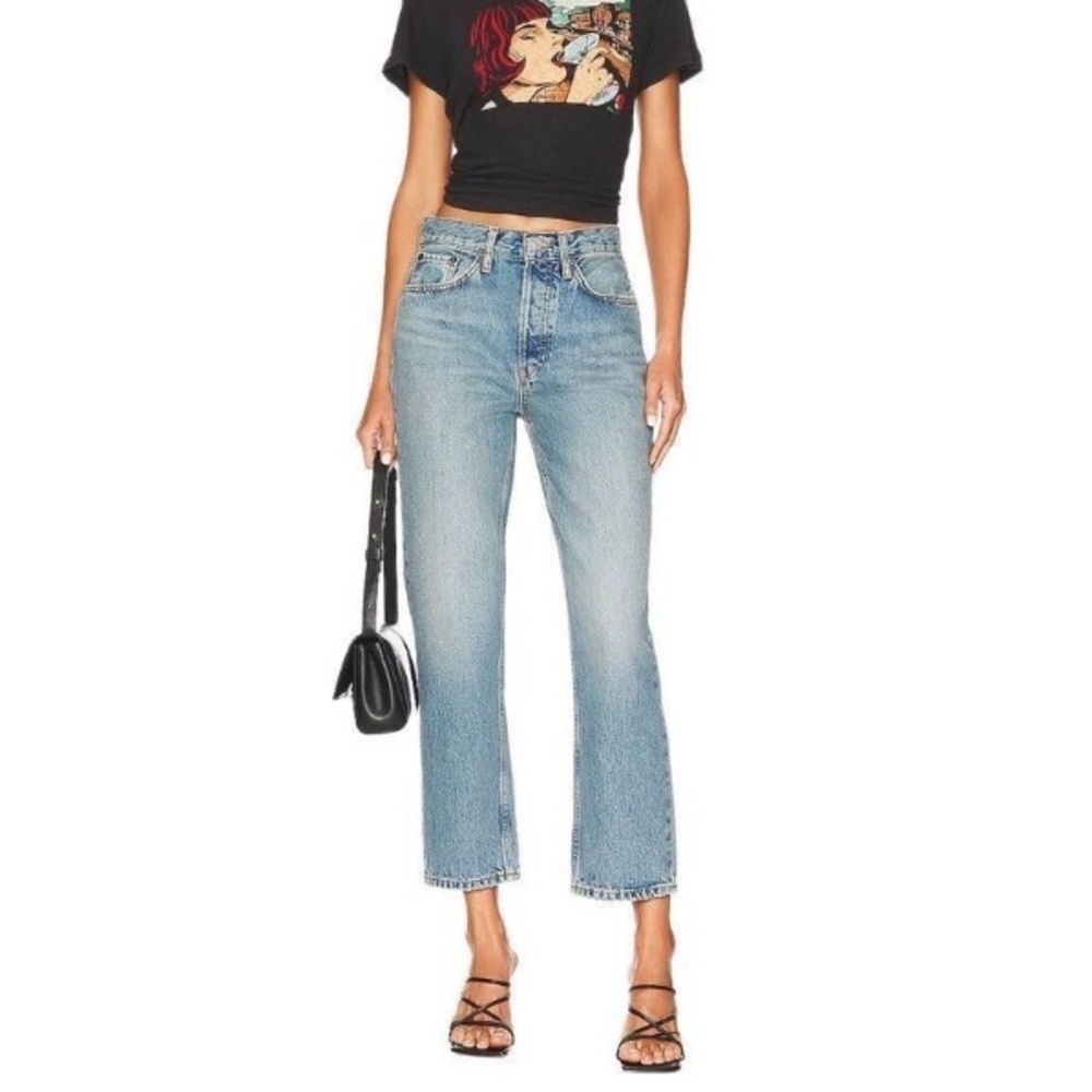 RE/DONE 70’s Stove Pipe Straight Leg Cropped Jeans NWT Medium Blue - Picture 3 of 16